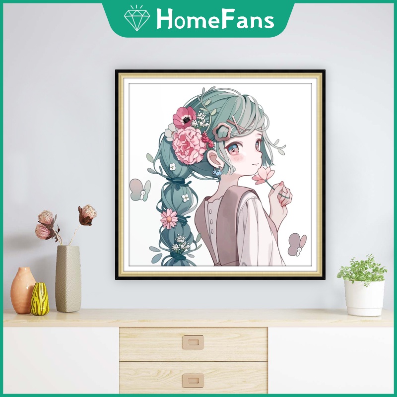 Bộ Tranh Đính Đá 5D Tự Làm 40x40cm/50x50cm Hình Cô Gái Hoạt Hình Trang Trí Nhà Cửa