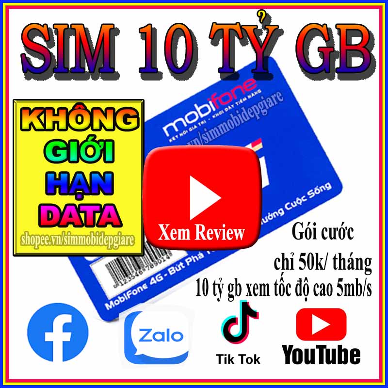 Sim 4G DTHN Không giới hạn dung lượng data, 10 tỷ gb tốc độ cao 5mb/s