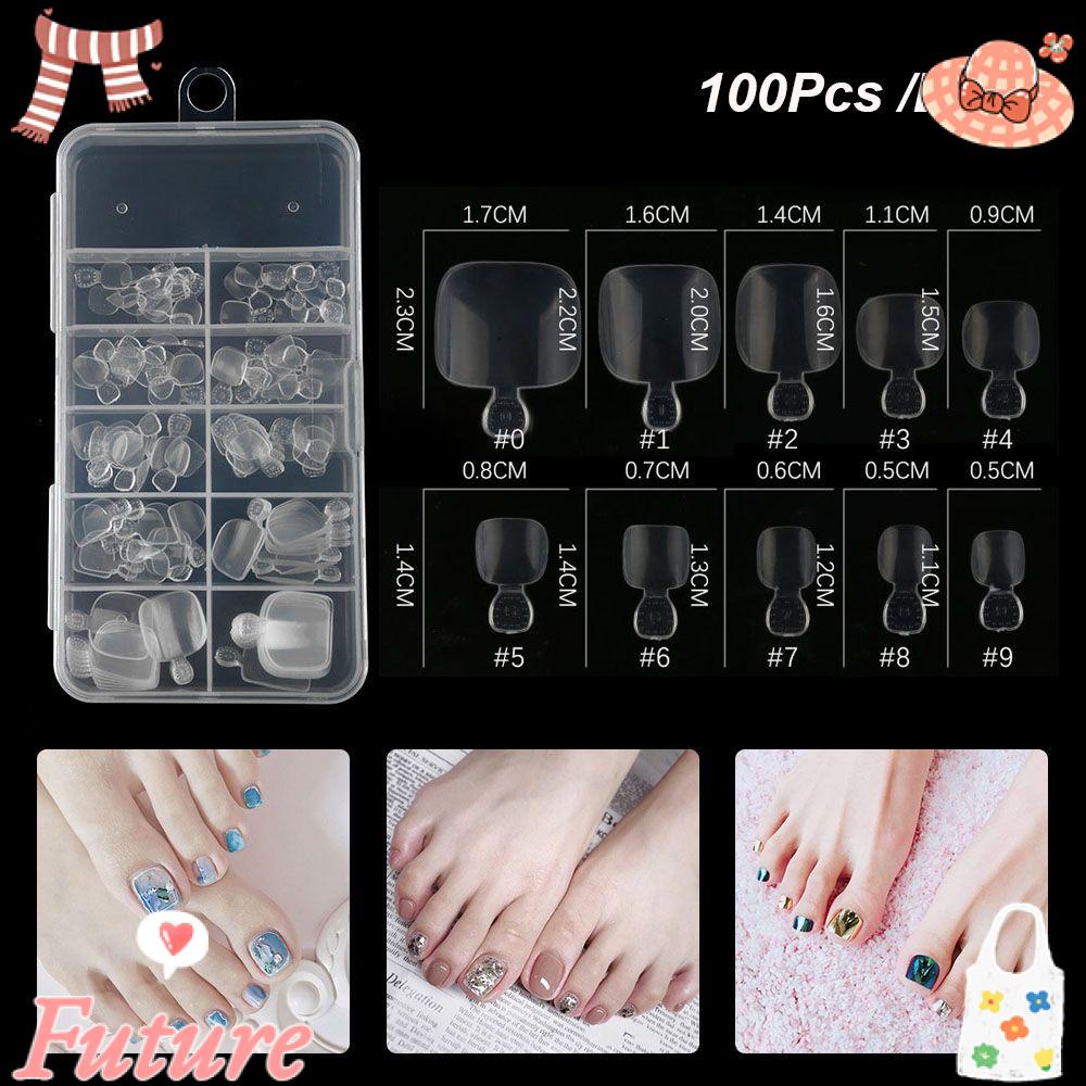 Set 100 Móng Chân Giả Trong Suốt Nối Dài Trang Trí Nghệ Thuật