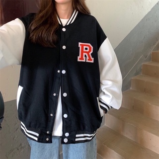 ÁO BOMBER KHOÁC CHỮ R ( đen / xanh mint )