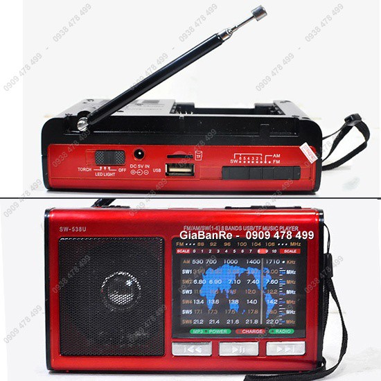 MS: 5165 - RADIO AM FM NHẠC THẺ NHỚ PIN SẠC CÓ ĐÈN PIN