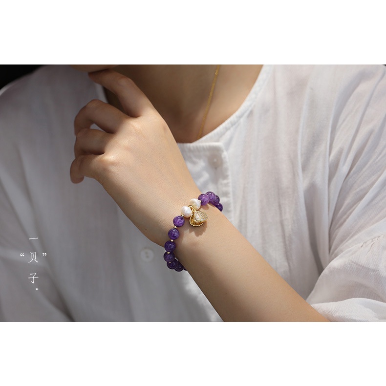 [Hàng Mới Về] Vòng Tay Đính Pha Lê Thạch Anh Tím Trái Tim Đại Dương Phong Cách Đơn Giản Cho Nữ