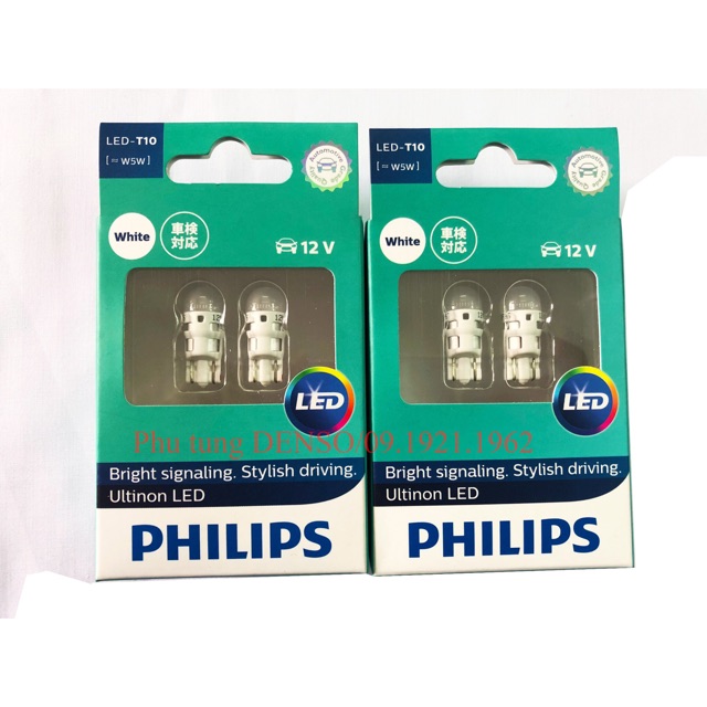 [ Sl:2b] Bóng đèn Led chân T10 5W 12V Philips dùng cho ô tô, xe máy