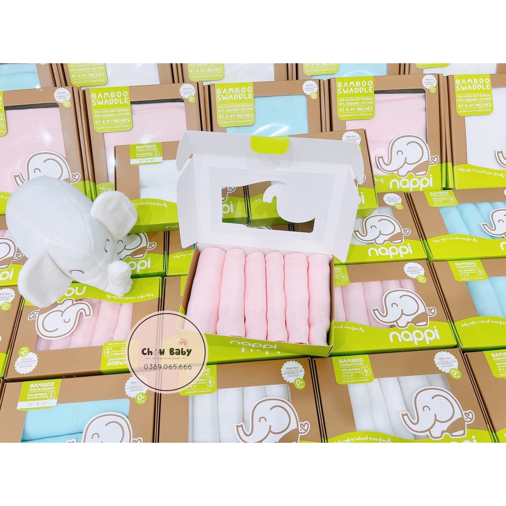 Khăn Sữa Sợi Tre Nappi chính hãng Hộp 6 Chiếc