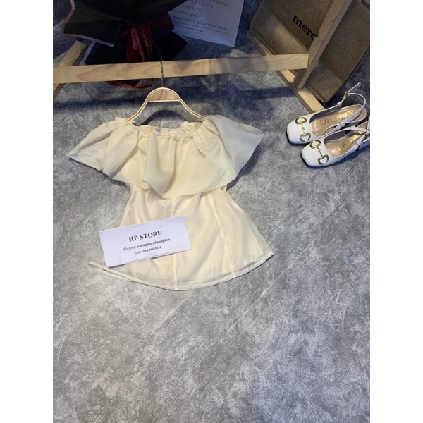 Áo tơ trễ vai chiết eo bèo ngực siêu xinh