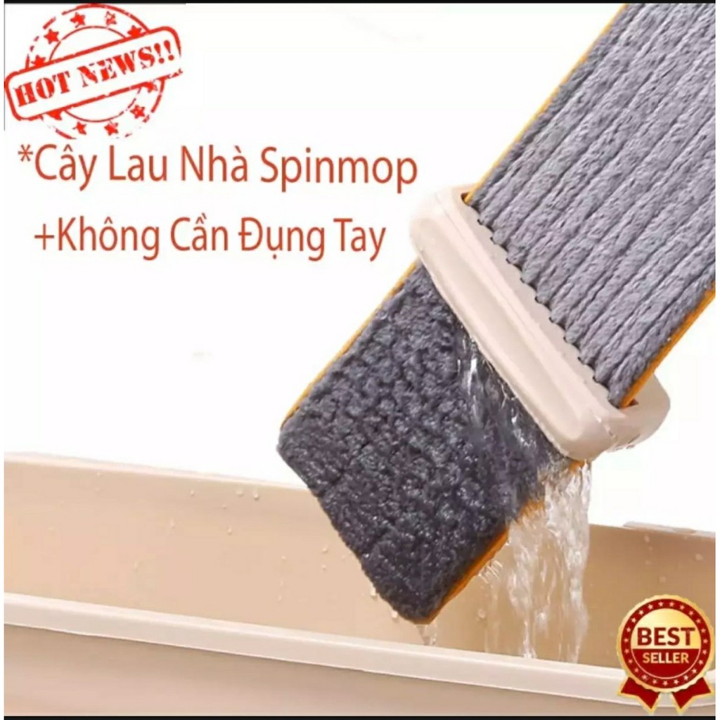 Cây lau nhà xoay 360 độ tự vắt phẳng thông minh Spin Mop dễ dàng lau sạch mọi vết bẩn, độ bền cao - Tặng 1 bông lau