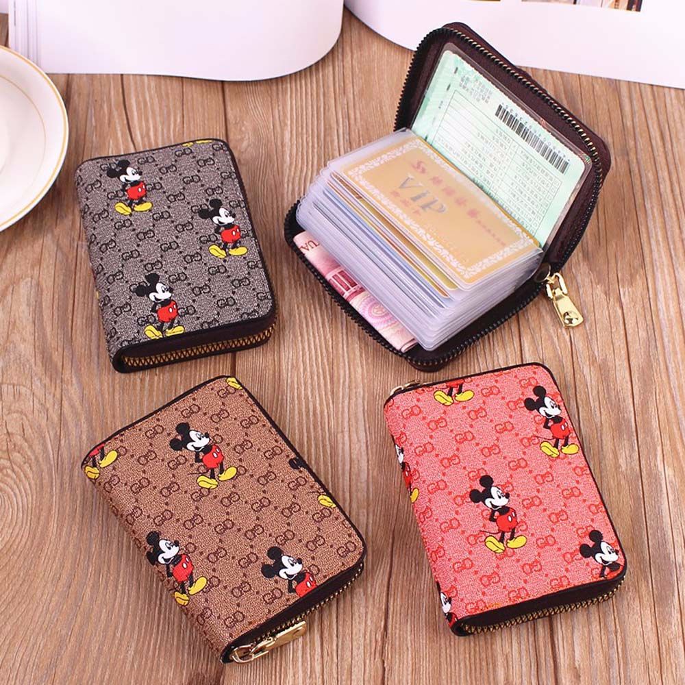 Aaron1 Ví Da Pu Ngắn Đựng Thẻ Đa Năng Họa Tiết Chuột Mickey Nhiều Màu Sắc Phong Cách Vintage Cho Nam Và Nữ