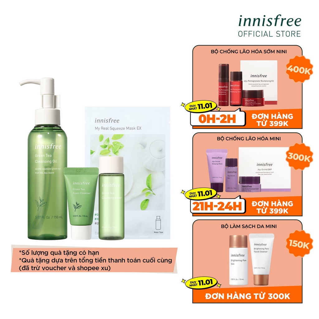 Bộ sản phẩm tẩy trang dưỡng ẩm innisfree Green Tea Cleansing Oil Set