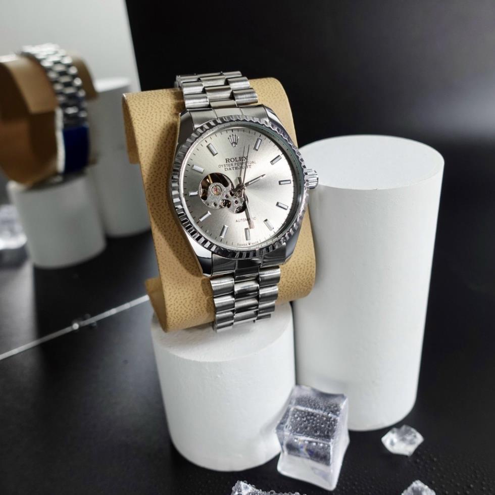 Đồng hồ nam Rolex cơ automatic lộ tim cơ đồng hồ nam dây kim loại chống nước 3ATM oria watch
