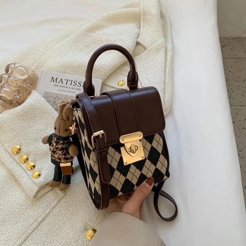 Túi Đeo Chéo Vuông Họa Tiết Vân Kim Cương Thời Trang Nữ kf088