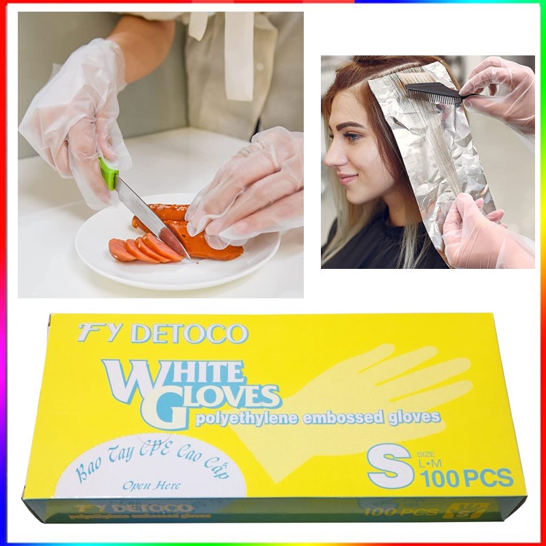 Bao tay Detoco chế biến thực phẩm, bao tay làm bếp, nấu ăn, rửa chén, nhựa CPE, có hột, 100 cái/hộp.