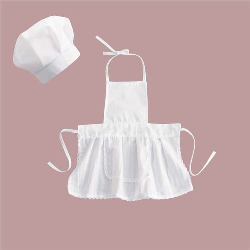 Mary☆2Pcs Cute Baby Chef Apron and Hat Infant Kid White Cook Costume Photography Prop