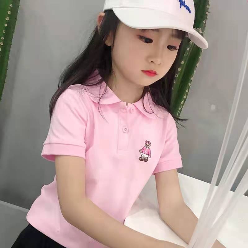 Áo polo cotton Tay Ngắn In Hình Gấu Dễ Thương Thời Trang Mùa Hè Cho Bé Gái