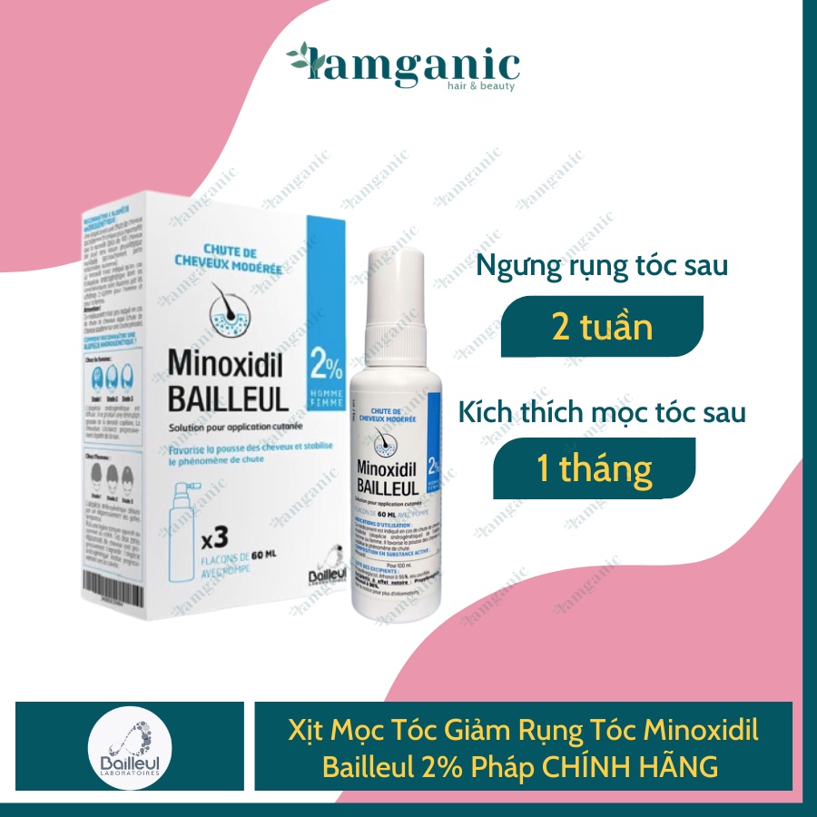 Xịt Mọc Tóc Giảm Rụng Tóc Minoxidil Bailleul 2% Pháp Nhập Khẩu Pháp [Hộp 3 lọ 60ml]