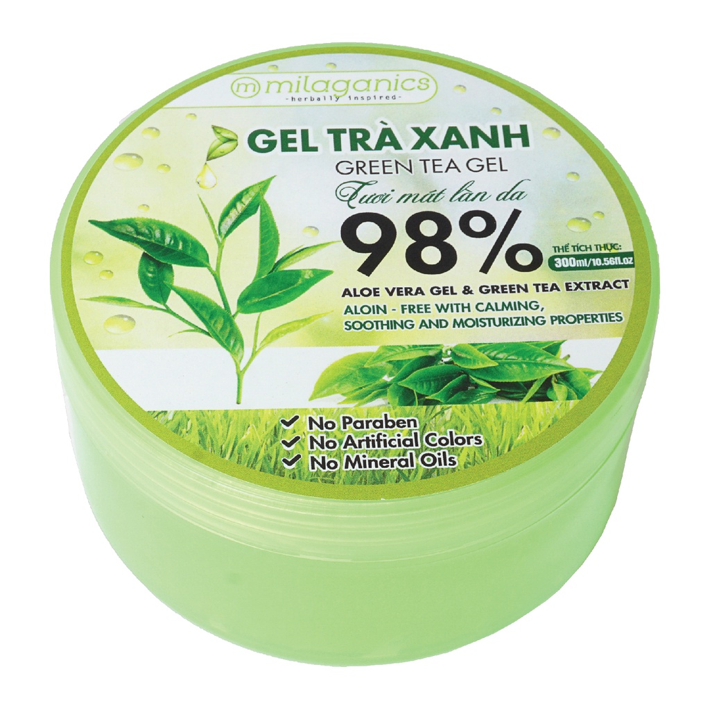 Combo 2 Gel Trà Xanh Dưỡng Ẩm 98% MILAGANICS 300ml - Gel Trà Xanh Dưỡng Da, Cấp Âm Cho Da Mặt