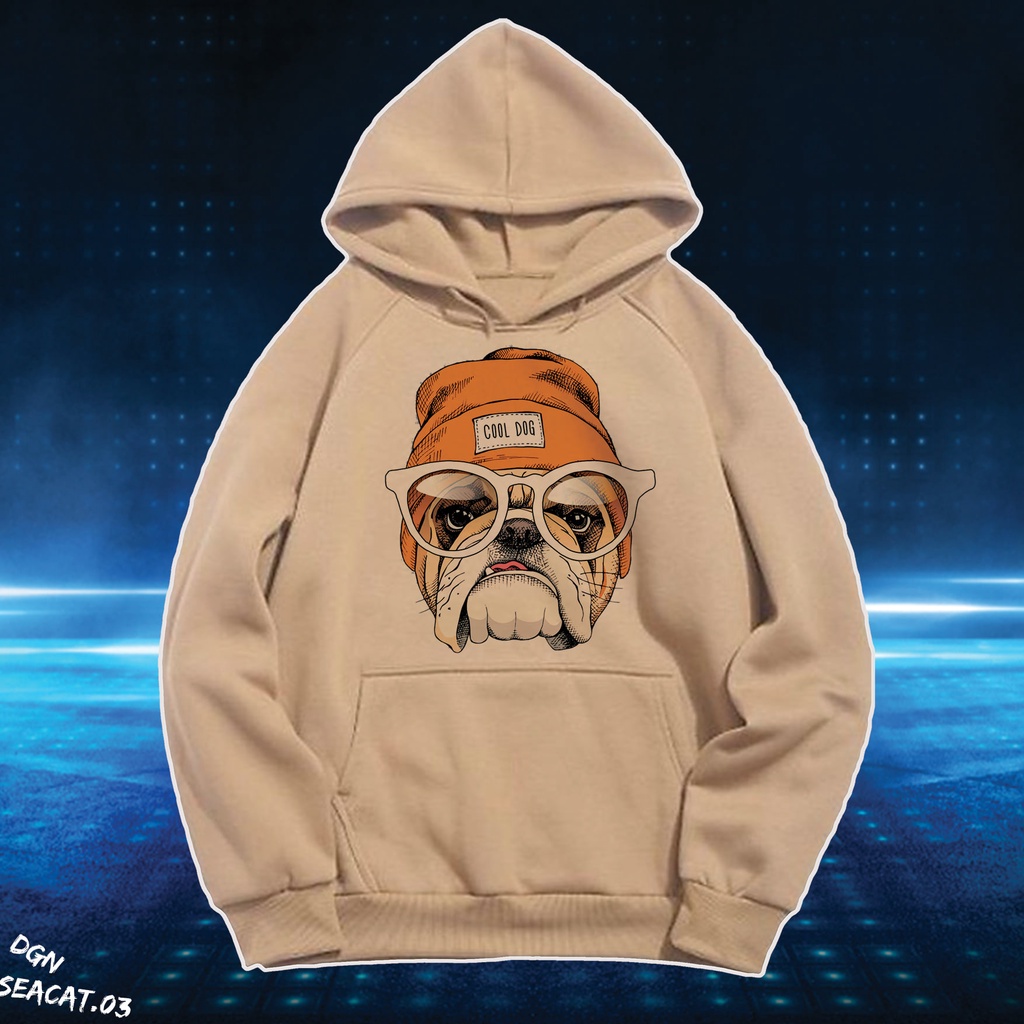 Hoodie Màu Kem Hình Chó Pug SEACAT.03
