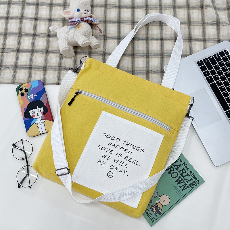 Túi Xách Canvas Phối Màu Sắc Tương Phản Thời Trang Cho Nữ