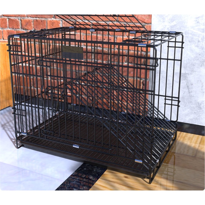 Lồng chó mèo gấp gọn sơn tĩnh điện 60x42x50cm, mắt lưới 4cm có khay vệ sinh