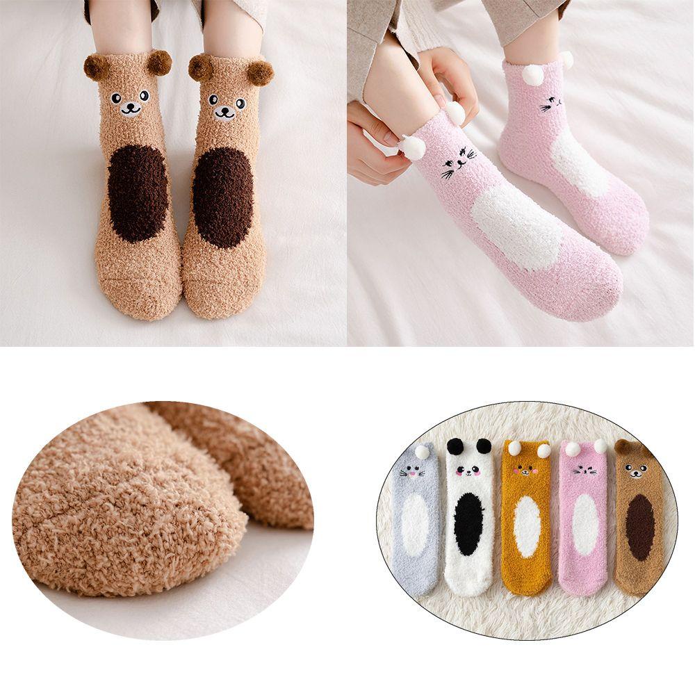 NIUYOU Vớ Nhung San Hô Giữ Ấm Chân Hình Gấu Dễ Thương Cho Bé Gái