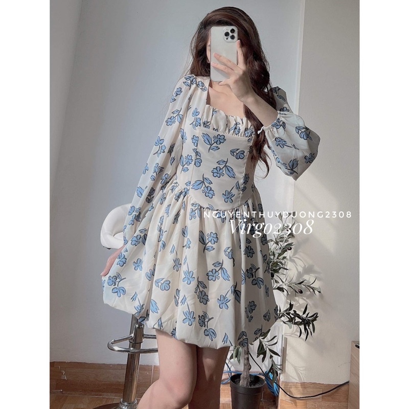 [HÀNG SẴN]VÁY HOA NINA CỔ VUÔNG TAY BỒNG XINH XẮN/ĐẦM HOA NINA BỒNG XOÈ | BigBuy360 - bigbuy360.vn