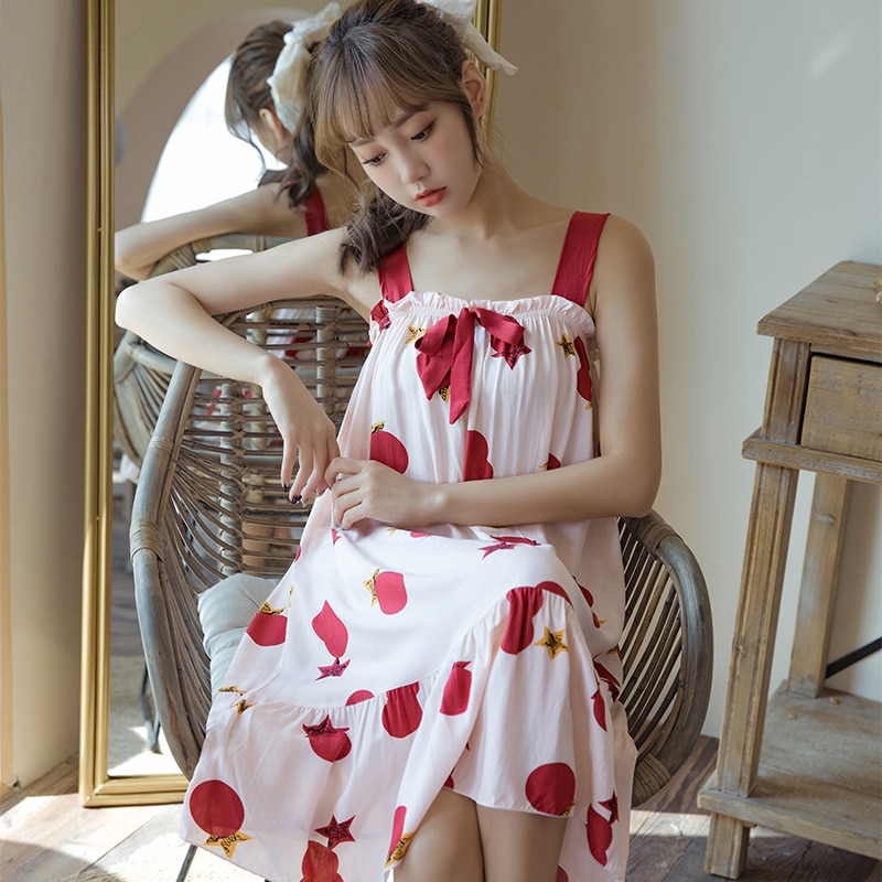 Đầm Ngủ Hai Dây In Phối Nơ Xinh Xắn Cho Nữ | BigBuy360 - bigbuy360.vn