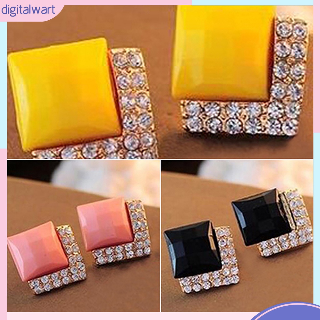 Dg✌❤ 1 Đôi Bông Tai Hình Vuông Lấp Lánh Duyên Dáng Dành Cho Nam Và Nữ