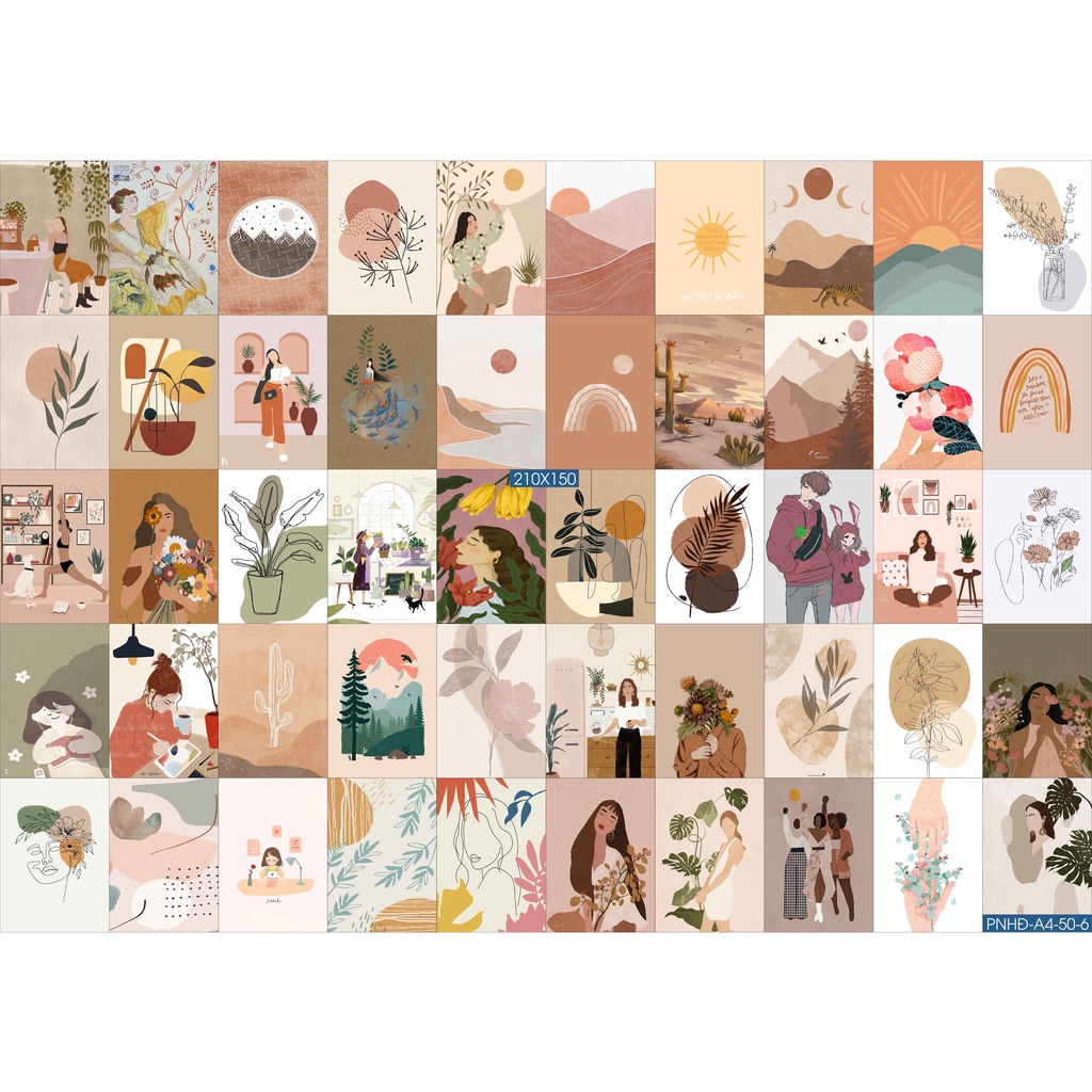 Combo Set 50 tờ Decal dán tường trang trí khổ A4,A5 - Trang trí Phòng ngủ Hiện đại PNHĐ5