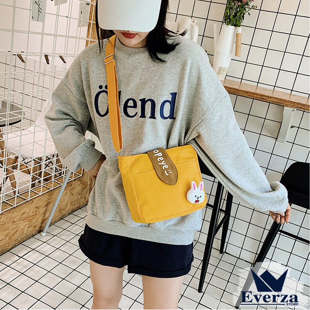 Túi Đeo Chéo Vải Canvas Mini Cho Nữ Đi Học Đi Chơi Siêu Cute Có Nắp Đóng Phong Cách Hàn Quốc EV29