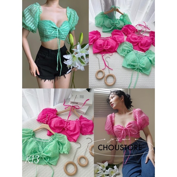 áo croptop yếm tay phồng