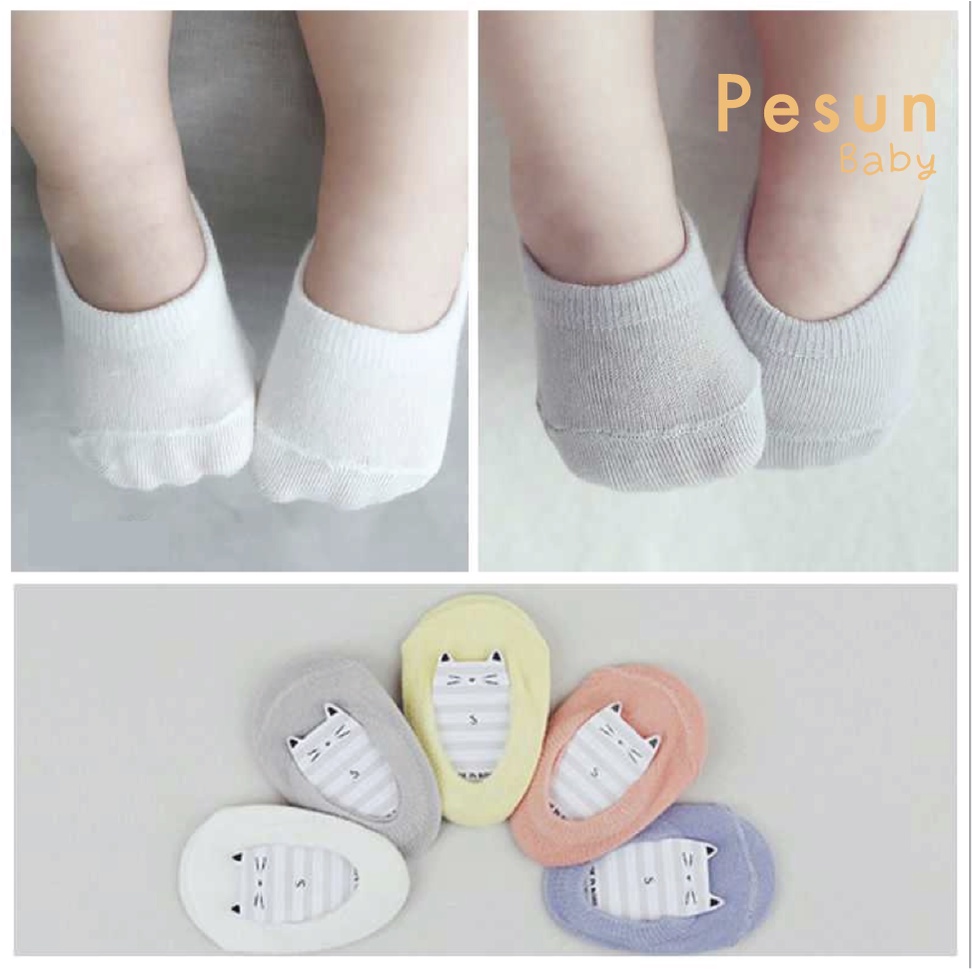 I Tất Màu Trơn Chống Trượt Cho Bé 0-3 Tuổi