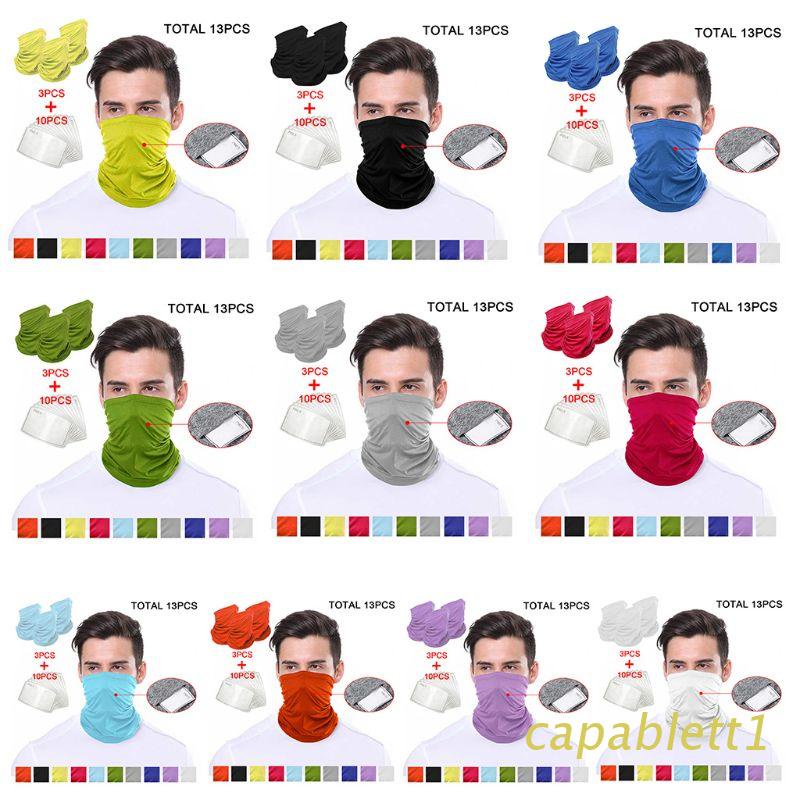 Set 3 khẩu trang chống nắng PM2.5 kèm 10 tấm lọc màu trơn tiện dụng cho nam và nữ
