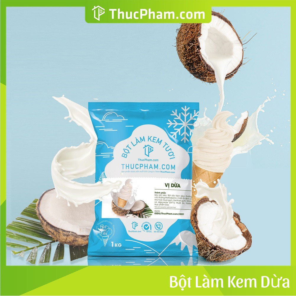 Bột Làm Kem Tươi THUCPHAM.COM Vị Dừa 1kg - Công Thức Độc Quyền Hương Vị Mới, Không Gắt, Không Hắc