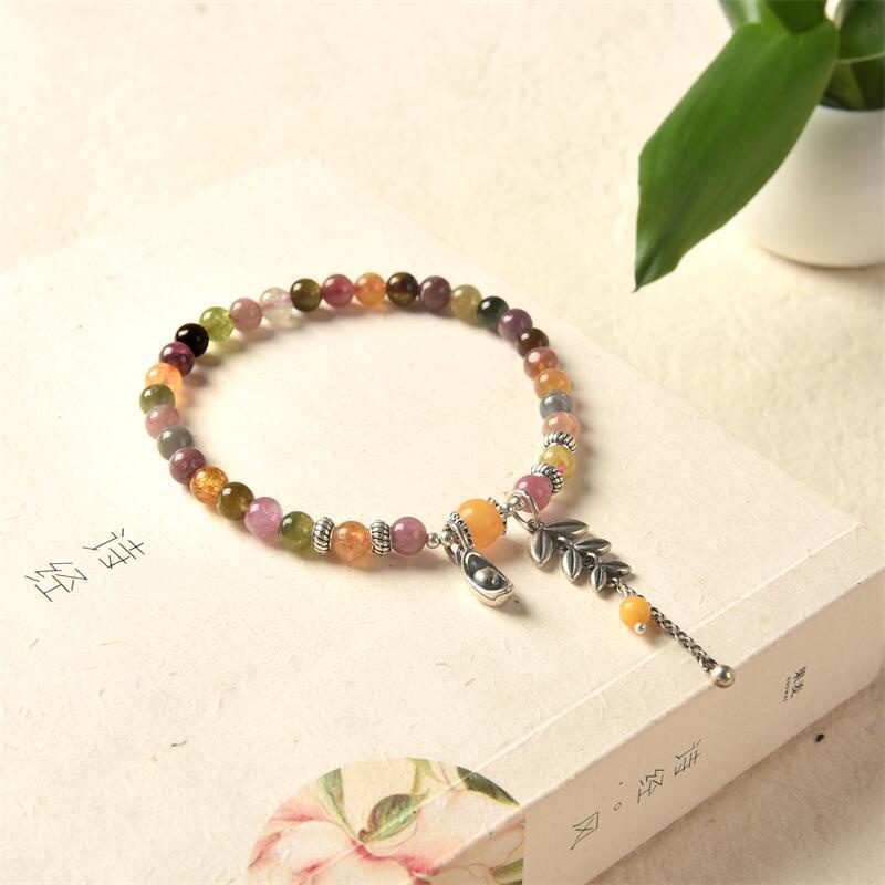 [Hàng Mới] Vòng Đeo Tay Chuỗi Hạt Đá Tourmaline Nhiều Màu Sắc Đơn Giản Cho Nữ