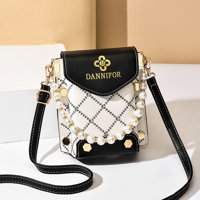 Túi đeo chéo hình vuông nhỏ đính ngọc trai thời trang cho nữ