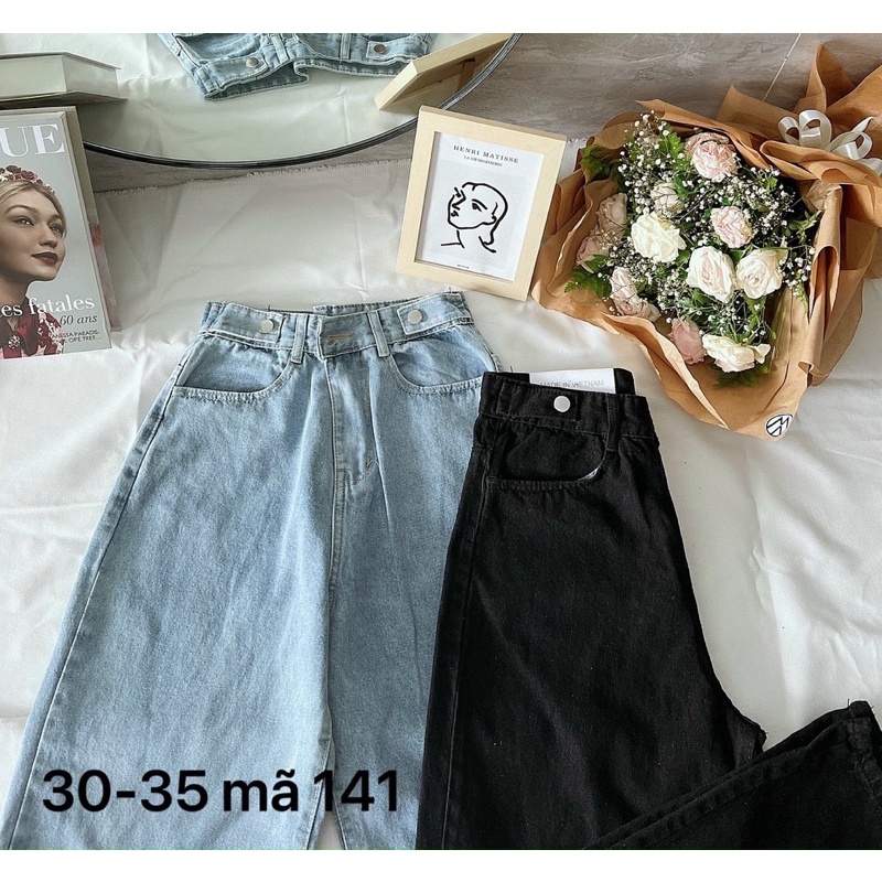 Quần Baggy Jean Nữ Bigsize Lưng Cao Kiểu 2 Nút Ống Suông Chất Dày Dặn Đứng Form Ms141