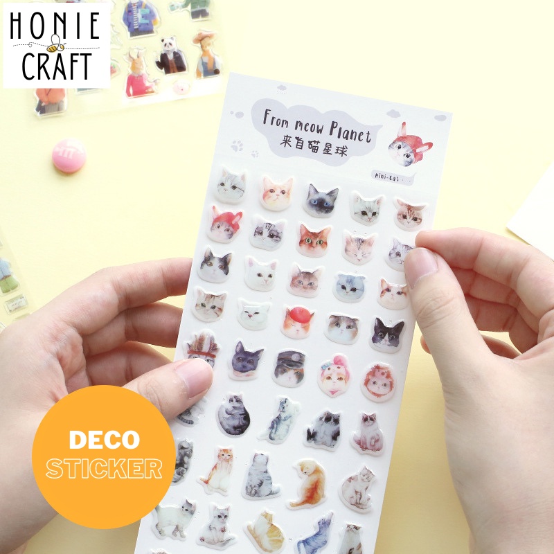 Sticker nổi phủ keo Epoxy Hình dán 3D họa tiết mèo, thú cưng, cà phê trang trí điện thoại, bình nước