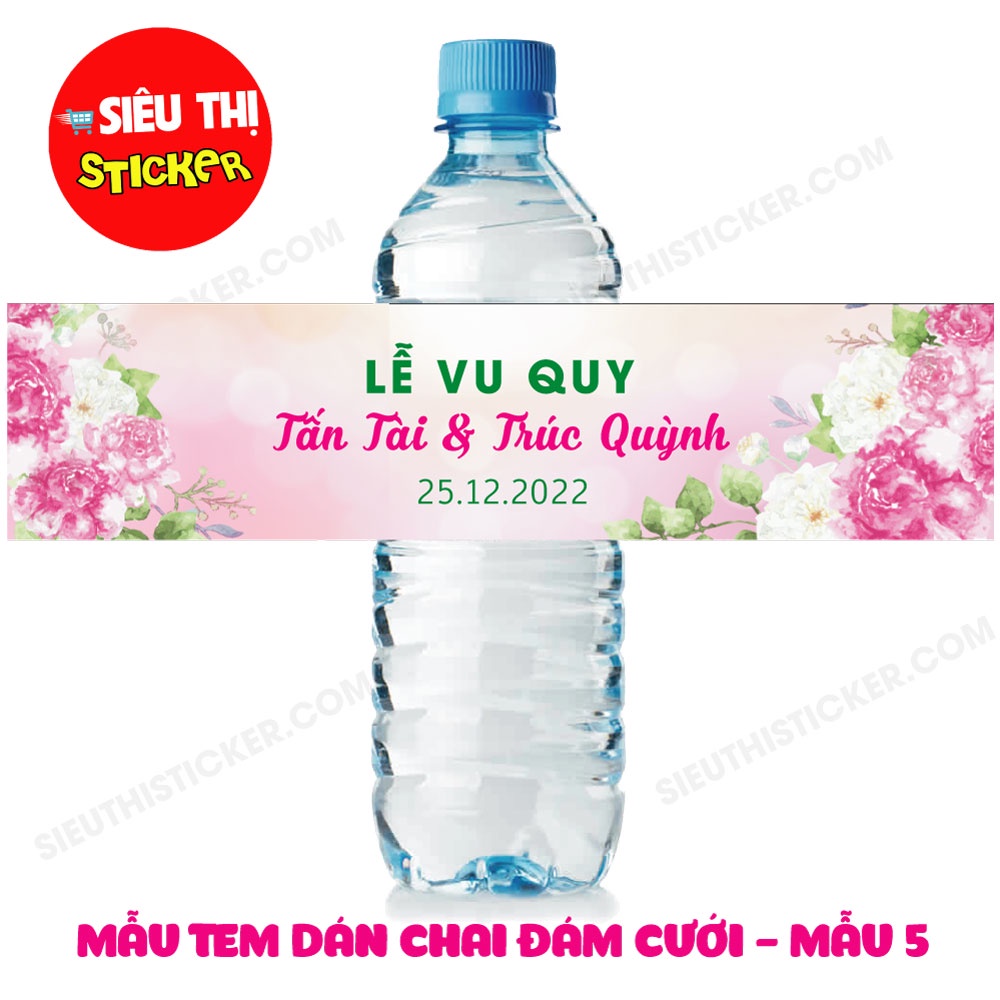 Combo 10 Tem nhãn dán chai nước suối đám cưới