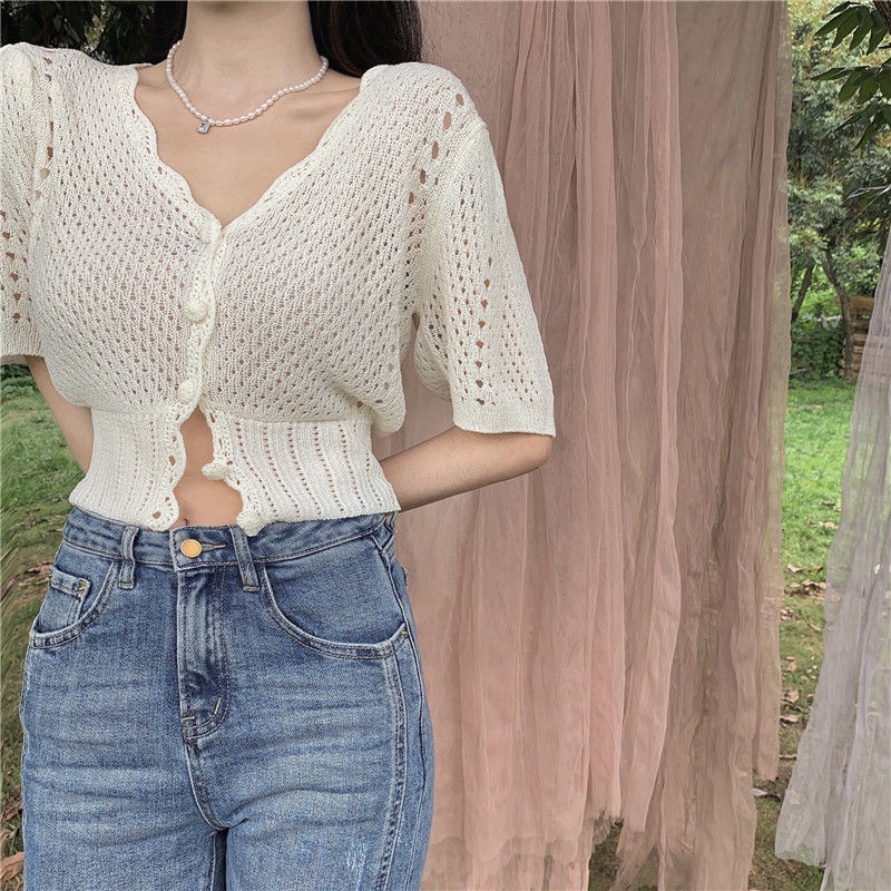 Áo Khoác Cardigan Dệt Kim Mỏng Tay Ngắn Thời Trang Dành Cho Nữ  tao bao