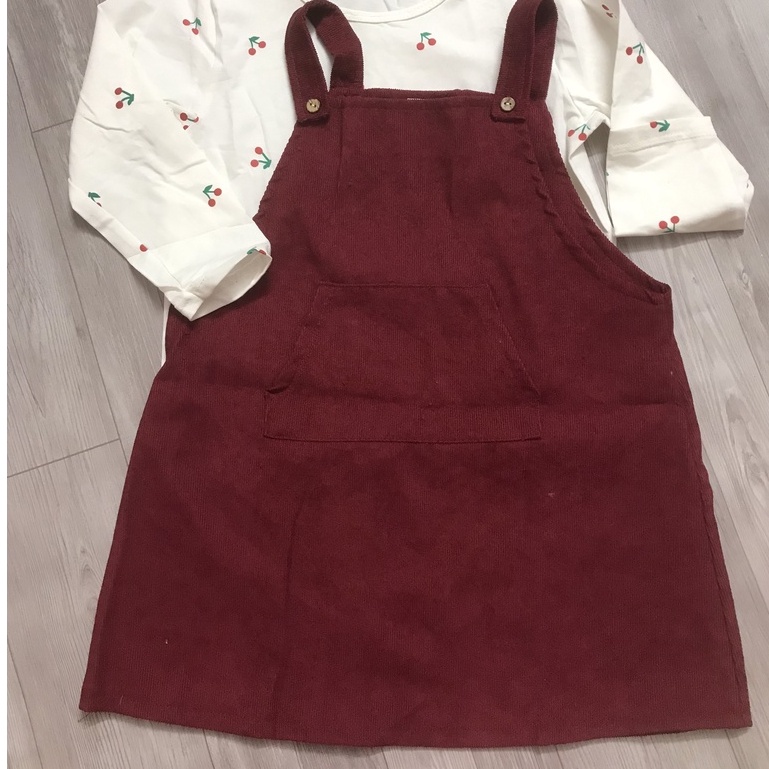 Sét yếm zara kèm áo phông dài tay cotton cho bé gái siêu xinh chất nhung tăm loại 1 dư xịn