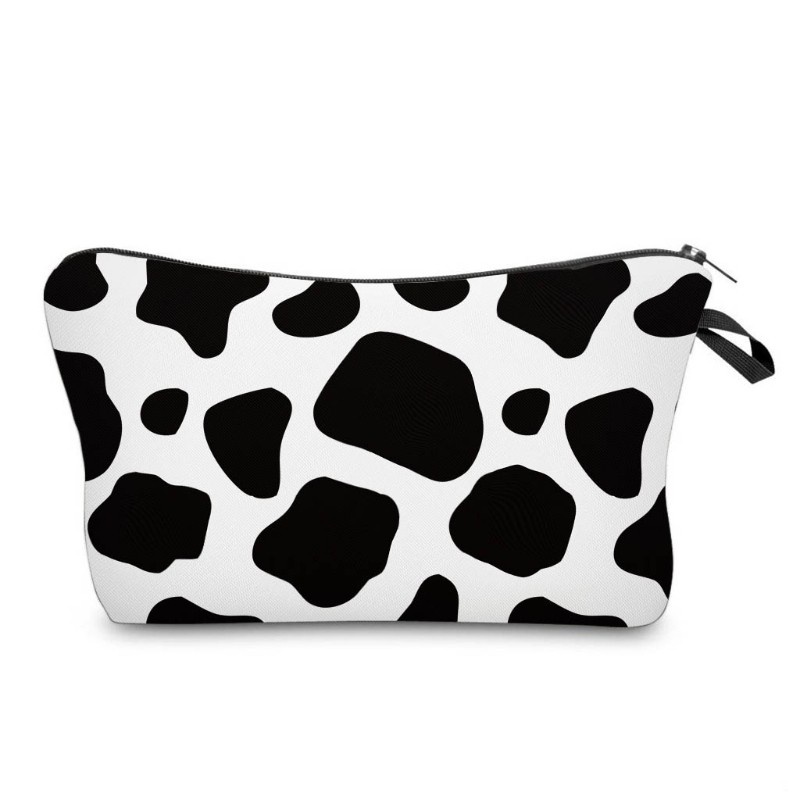 Túi đựng mỹ phẩm trang điểm chống thấm nước có dây kéo họa tiết bò sữa dễ thương