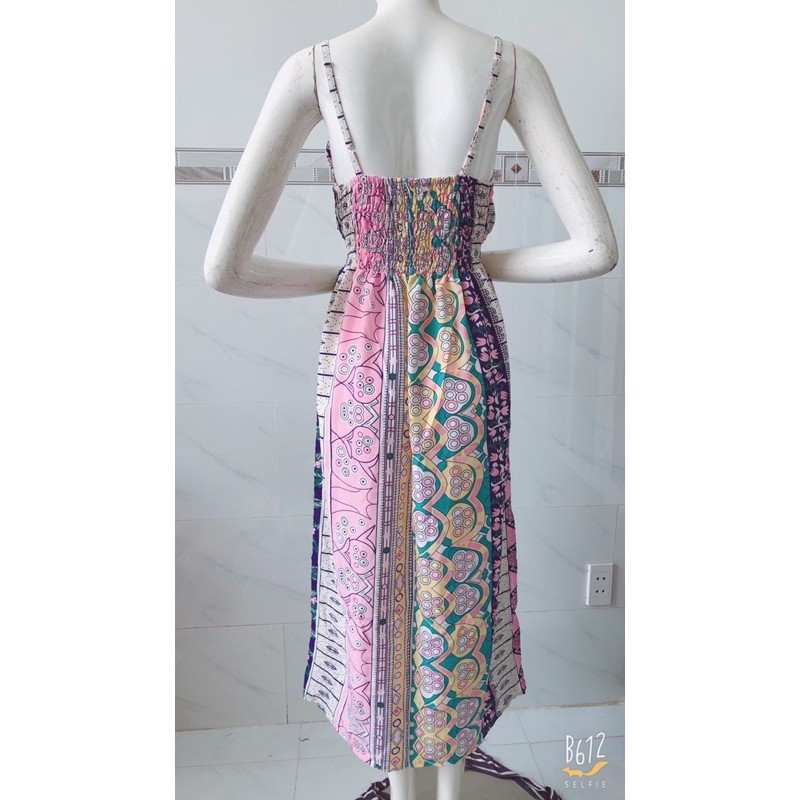 [47-60ký] Đầm maxi đầm lụa chạy thun hai dây có tăng đơ điều chỉnh