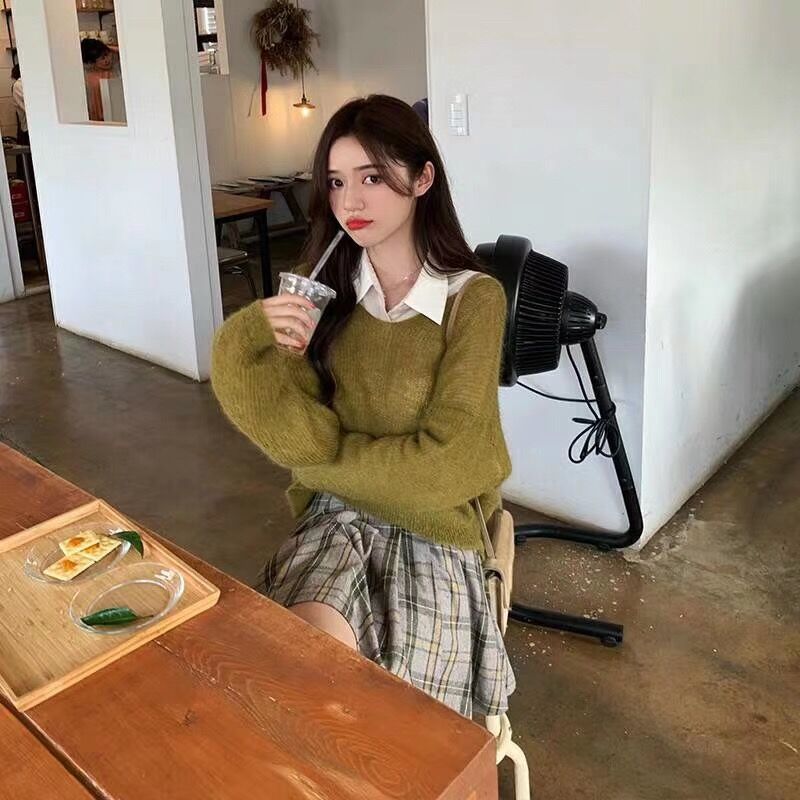 Áo Sweater Cổ Chữ V Phong Cách Hàn Quốc Thanh Lịch Cho Nữ