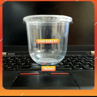  Sỉ 50 cốc nhựa đáy bầu chữ U 360ml kèm nắp phẳng