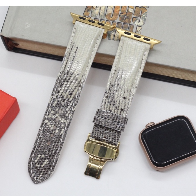 [Khóa Gập] Dây Đeo Thay Thế  Apple Watch Da Kỳ Đà Được Hoàn Thiện Thủ Công Phù Hợp Với Các Dòng Series 2,3,4,5,6,7,SE