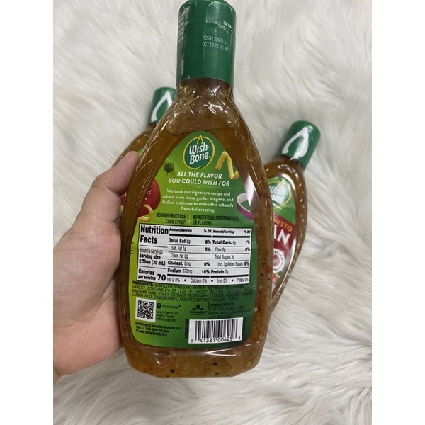 [HÀNG MỸ] Nước sốt trộn Salad Wishbone Zesty Italian 444ml.