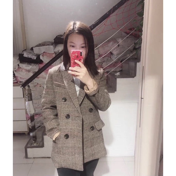 Áo Dạ Kẻ Nâu Tây, Áo Khoác Dạ Blazer Hàn Quốc (HÌNH THẬT) Hàng QC loại 1 | BigBuy360 - bigbuy360.vn