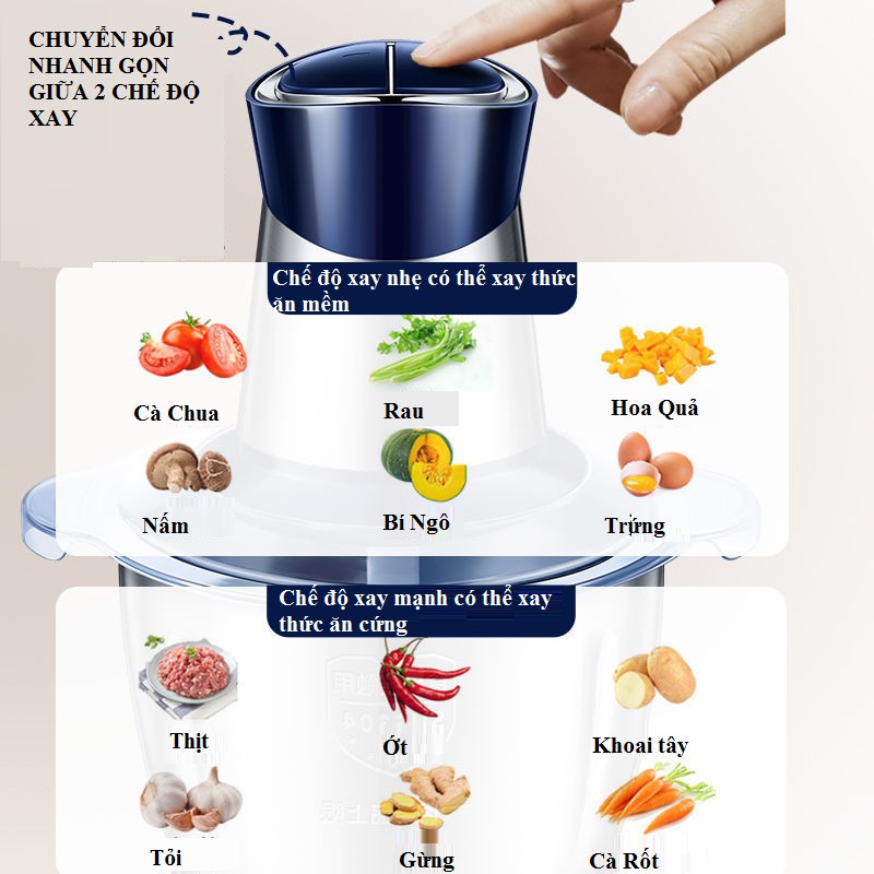 Máy xay thịt xay thực phẩm đa năng như cua cá sinh tố rau quả cối inox dung tích 2 lít, 3 lít loại tốt - Video thật