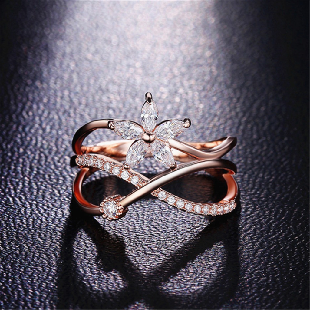 AIFEI💍 Silver 925 Original Creative Bracelet Korean Style Ring Rose Gold Plated Horse Eye Zircon Ring Finger Ring Accessories Jewellery fashion Cincin-S1