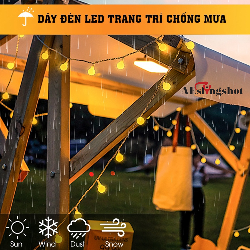 Đèn LED trang trí dây bóng tròn vàng ấm không nháy dùng pin tiện lợi, dùng đi du lịch cắm trại dã ngoại tiện lợi-DCP7