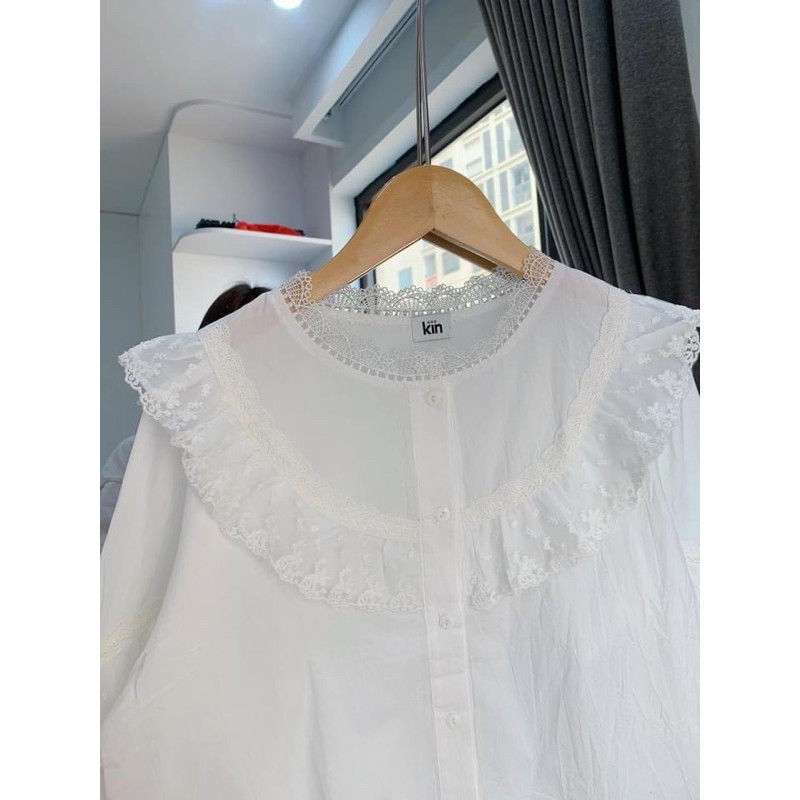 Áo sơ mi babydoll cách điệu phối ren tiểu thư Ulzzang Hàn quốc